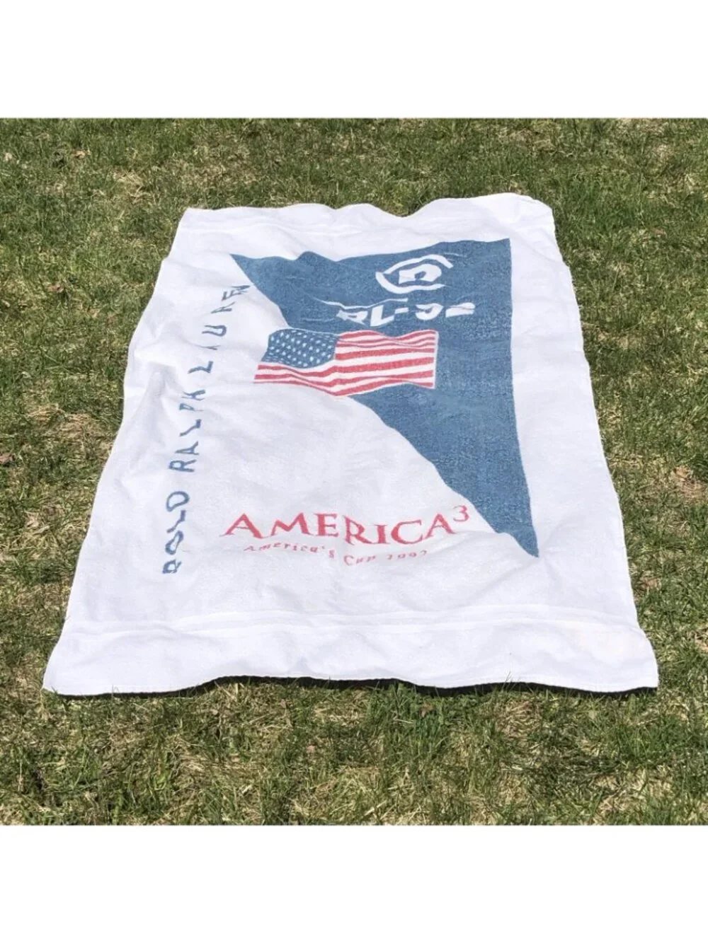 Vintage Polo Ralph Lauren RL-92 AMERICA'S CUP 1992 Sailing White Beach Towel